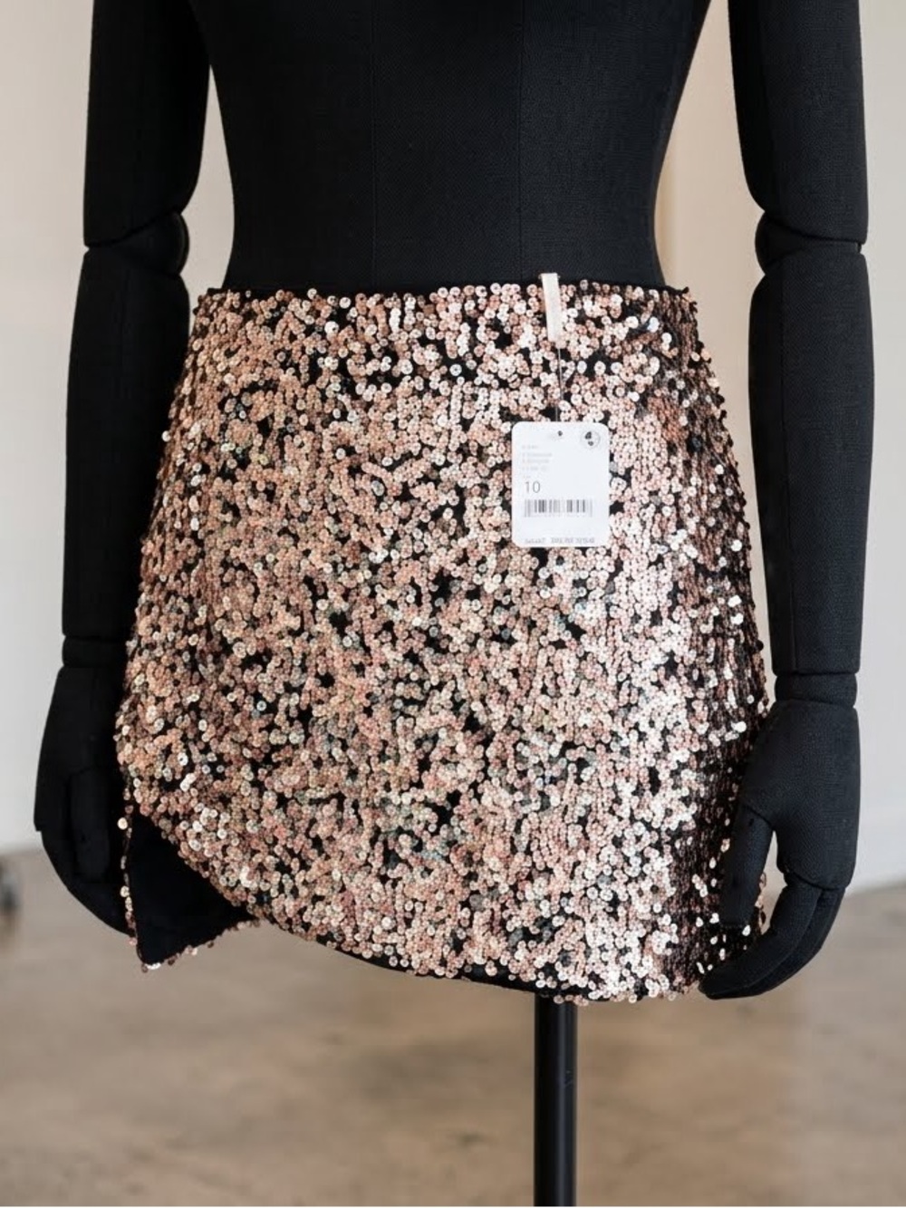Free People Annalise Sequin Mini Skirt Size 10 NWT Rose Gold Pink